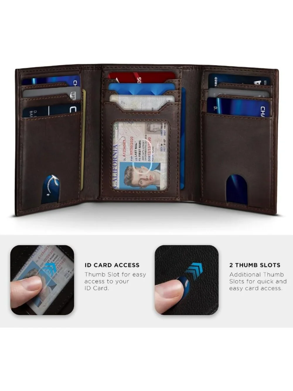 Slim RFID Blocking Leather Trifold Wallet for Men - 11 Card Slots, ID Window